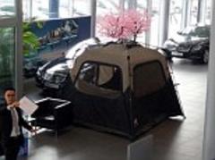 Furious car owner pitches his tent in Mercedes showroom and refuses to budge until his car is fixed after they sent him away 20 times, telling him 'come back tomorrow'