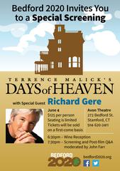 bedford 2020 is hosting a special screening of the landmark film, days of heaven, featuring its star, richard gere. 
<br/>
<br/>&ldquo;the oscar winning cinematography and beautiful landscapes in days of heaven offer a visual reminder of why it is so impo